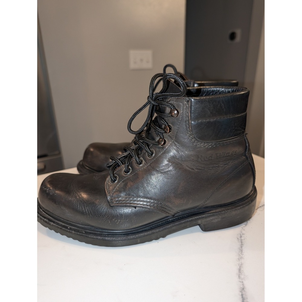 Vintage Red Wing Shoes Mens Black Leather Work Boot USA Gorpcore Distressed 8.5E
